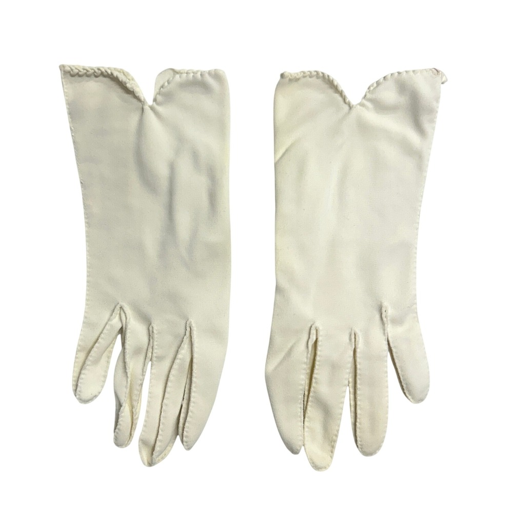 Vintage Cream Wrist Length Gloves Scalloped Trim S Off White Coquette Regency